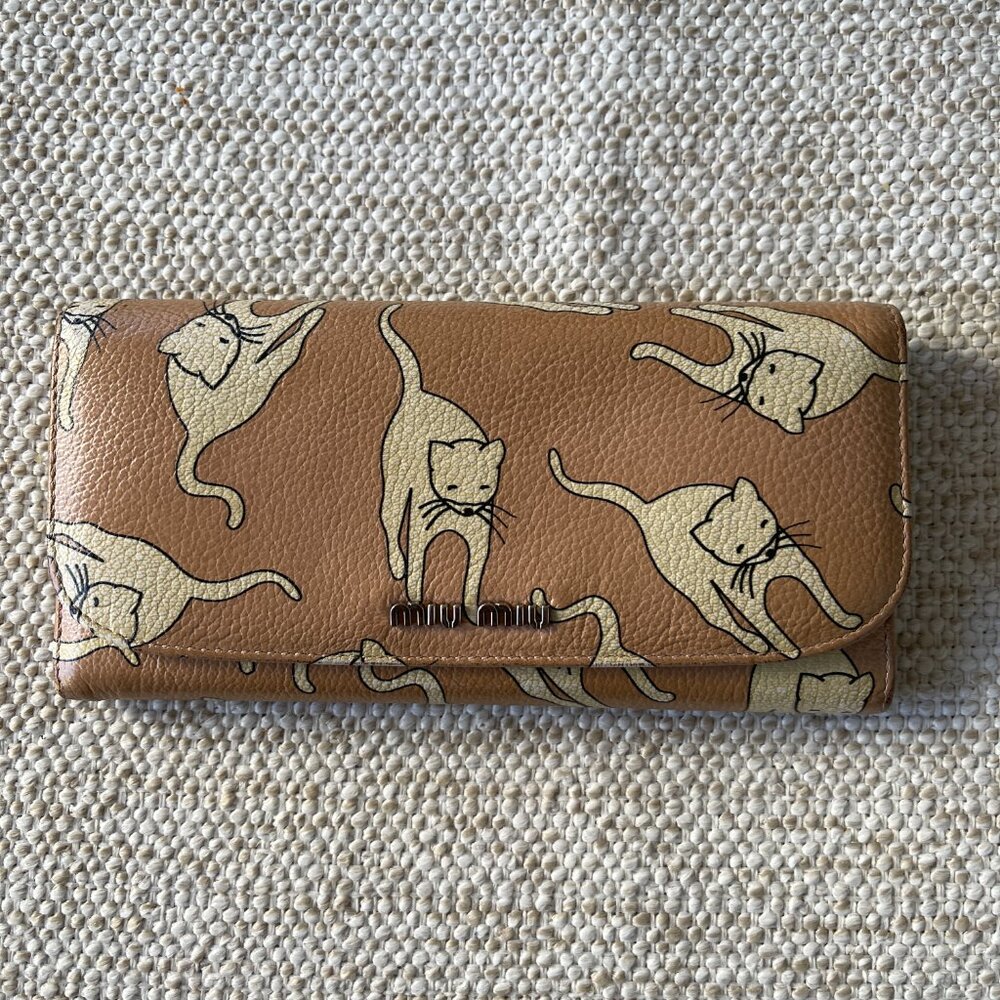 Miu Miu Cat Print Flap Over Long Wallet Rare Limited Edition w COA MINT